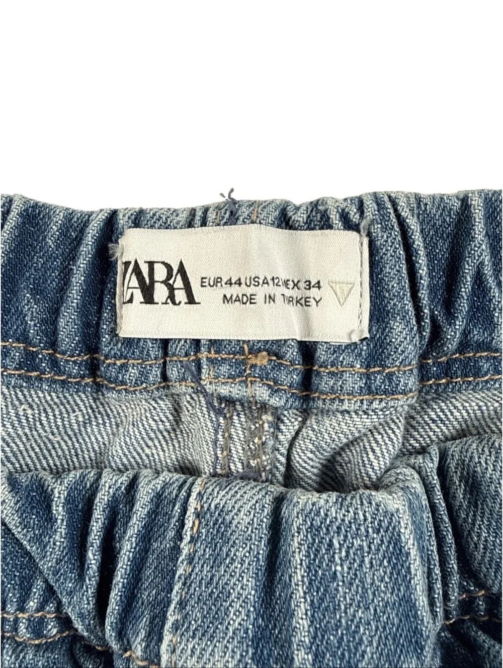 Zara Womens Wide Leg Denim Pullon Jean Pants HIppie Boho Size US 12 Pre Owned